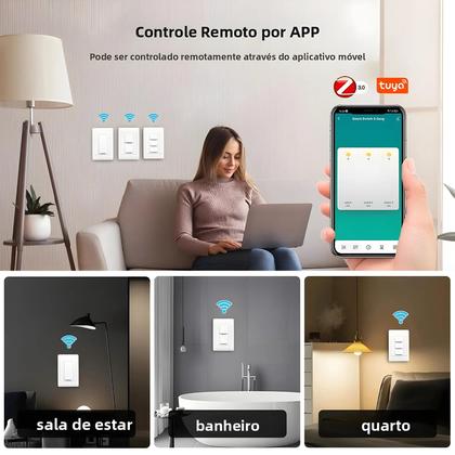 Imagem de Interruptor De Luz De Parede Inteligente WiFi Zigbee 100-240V 1/2/3 Gang Controle Remoto Alexa