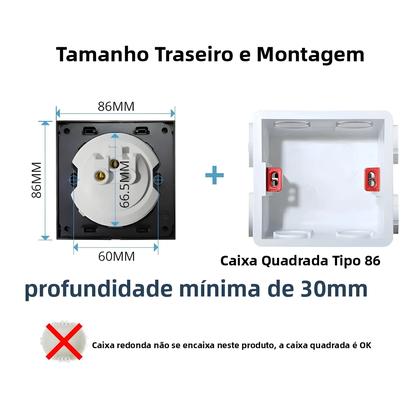 Imagem de Interruptor De Luz De Parede LED Azul Cromado Com Placa De Vidro Temperado 1 2 3 4 Gangue Branco