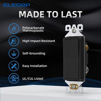 Imagem de Interruptor de luz ELEGRP de 3 vias 15A 120-277V AC com aterramento automático