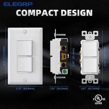 Imagem de Interruptor de luz ELEGRP Decorator Double Rocker 15A 120V branco