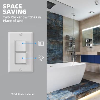 Imagem de Interruptor de luz ELEGRP Decorator Double Rocker 15A 120V branco