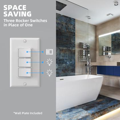 Imagem de Interruptor de luz ELEGRP Decorator Triple Rocker 15A 120V branco