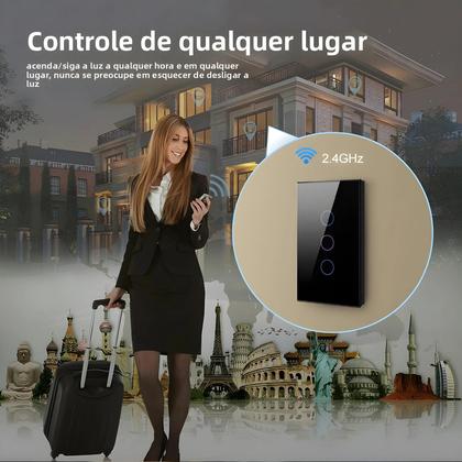 Imagem de Interruptor De Luz Inteligente Com Controle Remoto Por Voz ZigBee Sensor De Toque De Parede 1/2/3/4