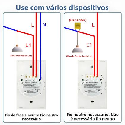 Imagem de Interruptor De Luz Inteligente Wi-Fi 1/2/3/4 Gangue Sem Fio Neutro Necessário Funciona Com Alexa E