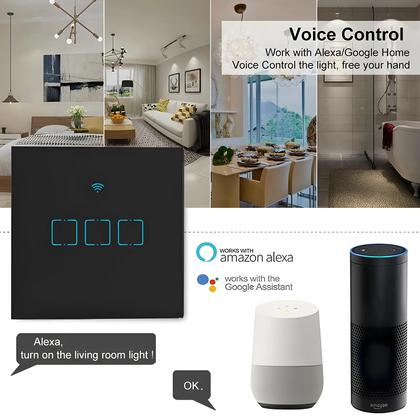 Imagem de Interruptor De Luz Inteligente WiFi 1/2/3 Gang EU Sem Fio Neutro Necessário Controle Pelo APP