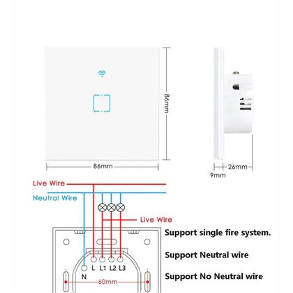 Imagem de Interruptor De Luz Inteligente WiFi 1/2/3 Gang EU Sem Fio Neutro Necessário Controle Pelo APP