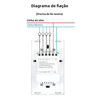 Imagem de Interruptor De Luz Inteligente WiFi Requer Fio Neutro Compatível Com Alexa E Google Home 1/2/3/4