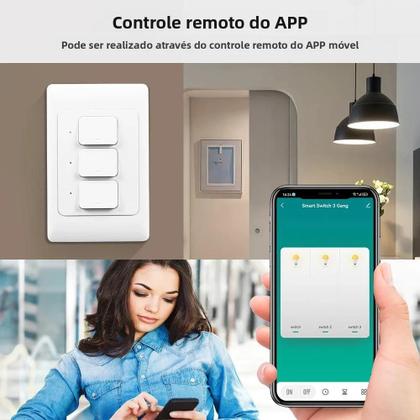 Imagem de Interruptor De Luz Inteligente WiFi Tuya Sem Fio Neutro Botão De Pressão Para Alexa Google Home EUA