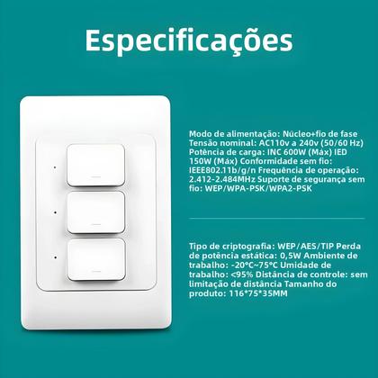 Imagem de Interruptor De Luz Inteligente WiFi Tuya Sem Fio Neutro Botão De Pressão Para Alexa Google Home EUA