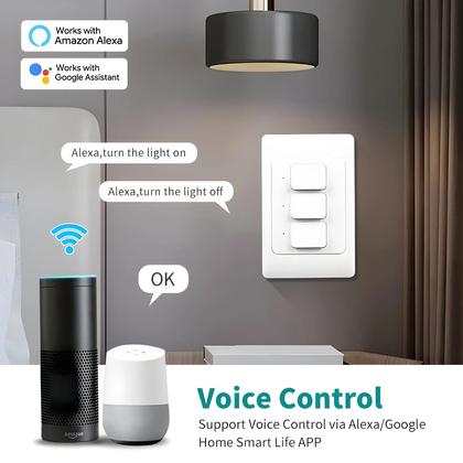 Imagem de Interruptor De Luz Inteligente WiFi Tuya Sem Fio Neutro Botão De Pressão Para Alexa Google Home EUA