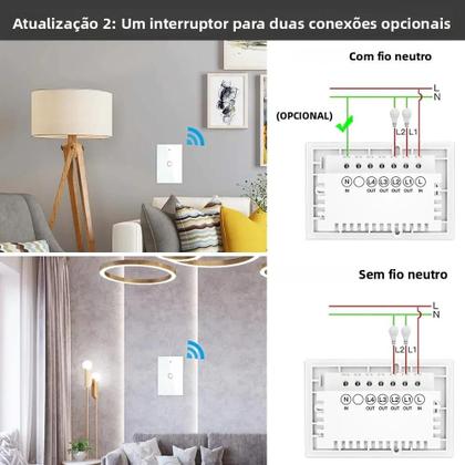 Imagem de Interruptor De Luz Inteligente ZigBee De Parede Com Toque, Sem Neutro, Compatível Com Smart Life