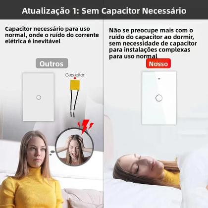 Imagem de Interruptor De Luz Inteligente ZigBee De Parede Com Toque, Sem Neutro, Compatível Com Smart Life