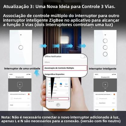 Imagem de Interruptor De Luz Inteligente ZigBee De Parede Com Toque, Sem Neutro, Compatível Com Smart Life
