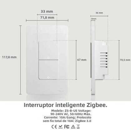 Imagem de Interruptor De Luz Inteligente ZigBee, Interruptor De Parede Com Botão De Pressão, Compatível Com