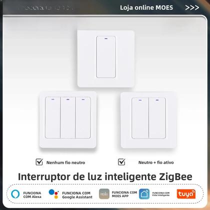 Imagem de Interruptor De Luz Inteligente ZigBee Tuya Com Fio Neutro Opcional Controle Por Aplicativo E Voz