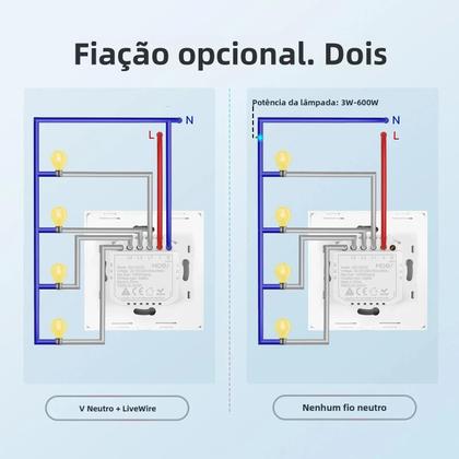 Imagem de Interruptor De Luz Inteligente ZigBee Tuya Com Fio Neutro Opcional Controle Por Aplicativo E Voz