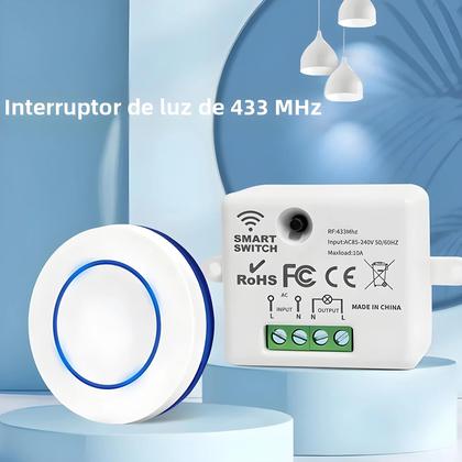 Imagem de Interruptor de Luz RF 433MHz - Controle Remoto Sem Fio 10A com Receptor de Relé