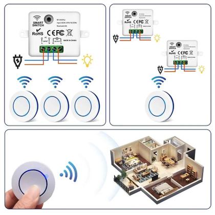Imagem de Interruptor de Luz RF 433MHz - Controle Remoto Sem Fio 10A com Receptor de Relé