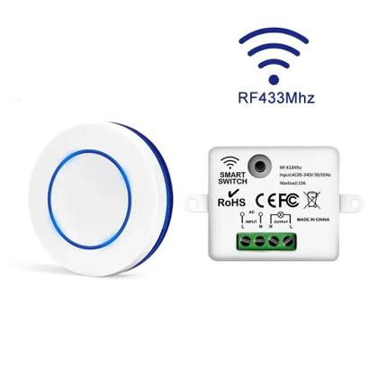 Imagem de Interruptor de Luz Sem Fio 10A 433MHz - Botão Redondo com Controle Remoto