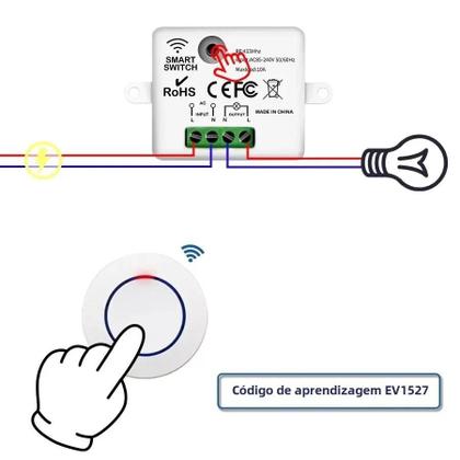 Imagem de Interruptor de Luz Sem Fio 10A 433MHz - Botão Redondo com Controle Remoto