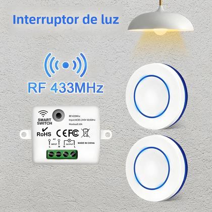 Imagem de Interruptor de Luz Sem Fio 433MHz 10A - Controle Remoto com Botão Redondo