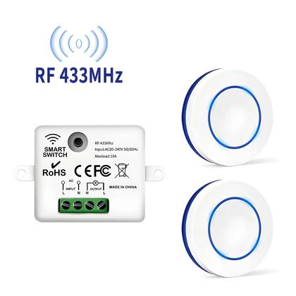 Imagem de Interruptor de Luz Sem Fio 433MHz 10A - Controle Remoto com Botão Redondo