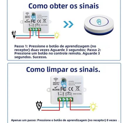 Imagem de Interruptor de Luz Sem Fio 433MHz 10A - Controle Remoto com Botão Redondo