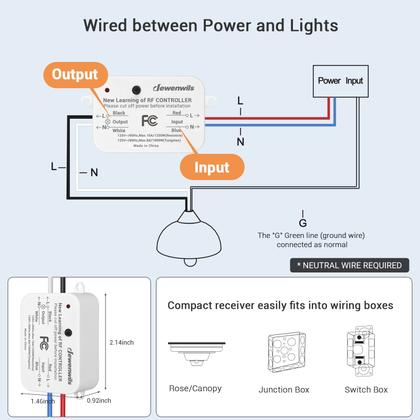 Imagem de Interruptor de luz sem fio DEWENWILS 10A/1200W 100m de alcance RF
