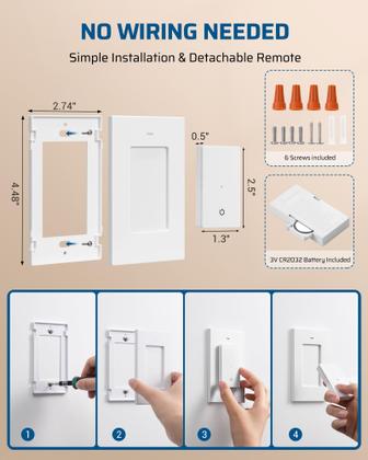 Imagem de Interruptor de luz sem fio DEWENWILS 3 vias 38m de alcance 125V