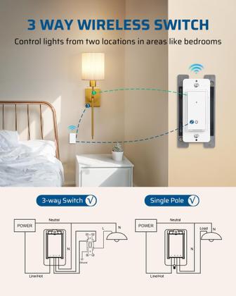 Imagem de Interruptor de luz sem fio DEWENWILS 3 vias 38m de alcance 125V
