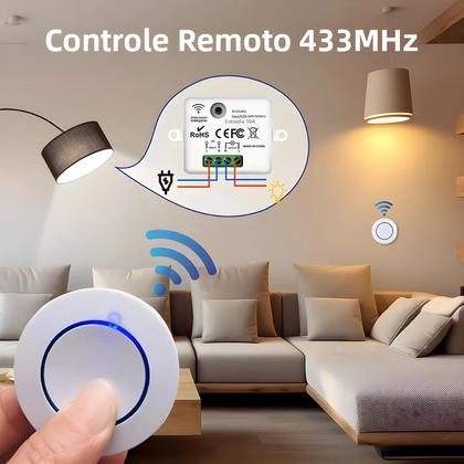 Imagem de Interruptor De Luz Sem Fio RF433Mhz Com Controle Remoto, Painel De Botão Redondo Mini, 220V 110V,