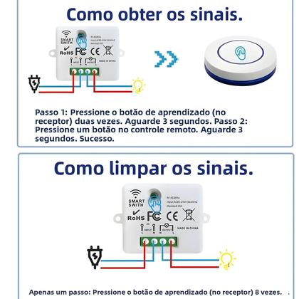 Imagem de Interruptor De Luz Sem Fio RF433Mhz Com Controle Remoto, Painel De Botão Redondo Mini, 220V 110V,