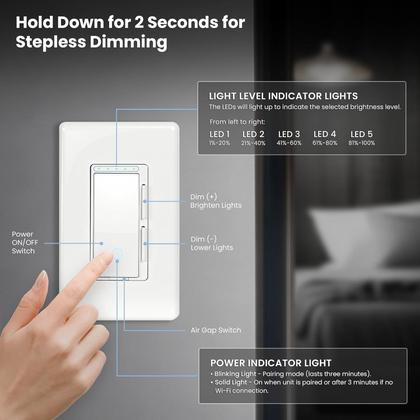Imagem de Interruptor de luz Smart Dimmer com Wi-Fi elétrico, pacote com 3, branco