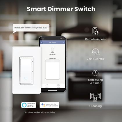 Imagem de Interruptor de luz Smart Dimmer com Wi-Fi elétrico, pacote com 3, branco