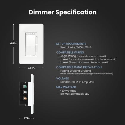 Imagem de Interruptor de luz Smart Dimmer com Wi-Fi elétrico, pacote com 3, branco