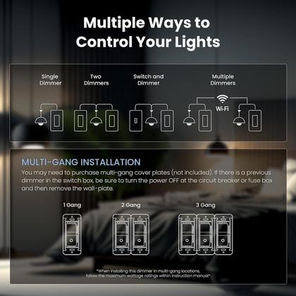 Imagem de Interruptor de luz Smart Dimmer com Wi-Fi elétrico, pacote com 3, branco