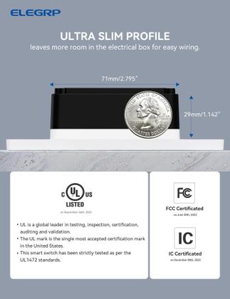 Imagem de Interruptor de luz Smart Dimmer ELEGRP DTR10, Wi-Fi de 2,4 GHz, pacote com 10