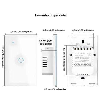 Imagem de Interruptor de Luz Wi-Fi Inteligente Tuya - Controle por Toque e Alexa (Fio Neutro Necessário) - 1/2/3/4 Gangues