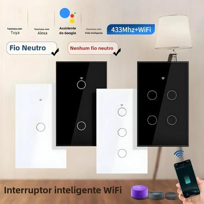 Imagem de Interruptor de Luz Wi-Fi Inteligente Tuya - RF433 - Funciona com Alexa (Fio Neutro Opcional)