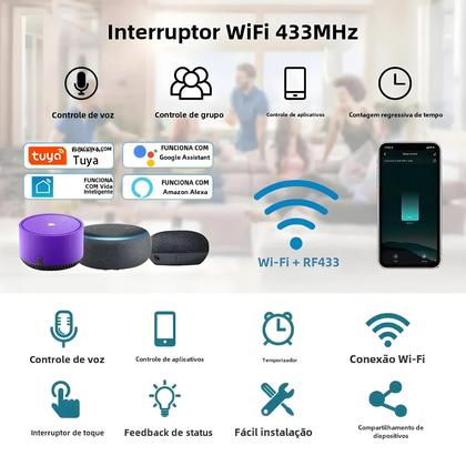 Imagem de Interruptor de Luz Wi-Fi Inteligente Tuya - RF433 - Funciona com Alexa (Fio Neutro Opcional)