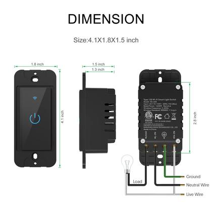 Imagem de Interruptor de luz WiFi Smart Switch Lesim de 2,4 GHz, pacote com 2 unidades, preto