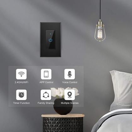 Imagem de Interruptor de luz WiFi Smart Switch Lesim de 2,4 GHz, pacote com 2 unidades, preto