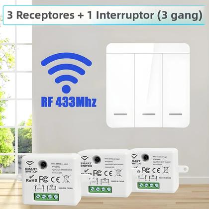 Imagem de Interruptor De Painel De Parede Inteligente Sem Fio 433MHz 1/2/3 Gang 10A 110V 220V Controle Remoto