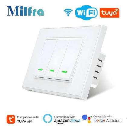 Imagem de Interruptor De Parede Inteligente Wi-Fi 1/2/3 Teclas Sem Fio Para Casa, Botão Com Controle Por Voz