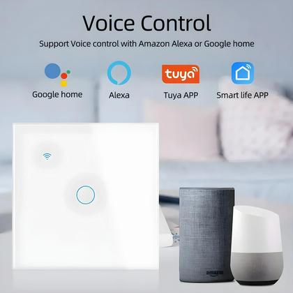 Imagem de Interruptor De Parede Inteligente WiFi Touch EU 220V Com Fio Neutro Tuya Alexa Google Home 1/2/3/4