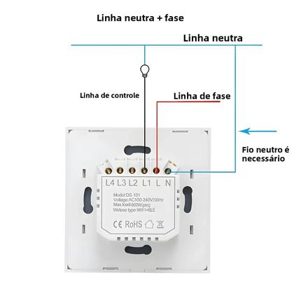 Imagem de Interruptor De Parede Inteligente WiFi Touch EU 220V Com Fio Neutro Tuya Alexa Google Home 1/2/3/4