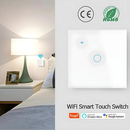 Imagem de Interruptor De Parede Inteligente WiFi Touch EU 220V Com Fio Neutro Tuya Alexa Google Home 1/2/3/4