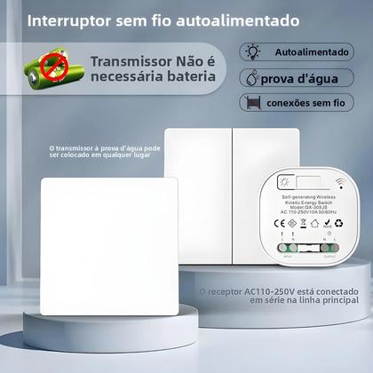 Imagem de Interruptor De Parede Sem Fio À Prova d'Água Autoalimentado Tipo 86 RF433Mhz Sem Necessidade De