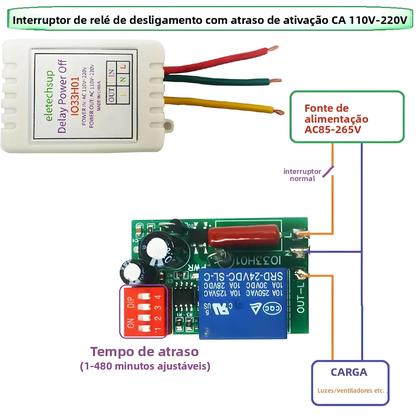 Imagem de Interruptor De Relé Ajustável Com Temporizador Liga/Desliga 1-480Min AC 110V 220V 7A Saída De Tensão