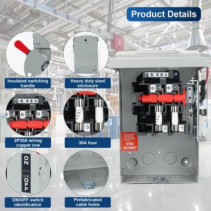 Imagem de Interruptor de segurança JINDOUZI 30A 110/240V 2P com fusível de 2 fios